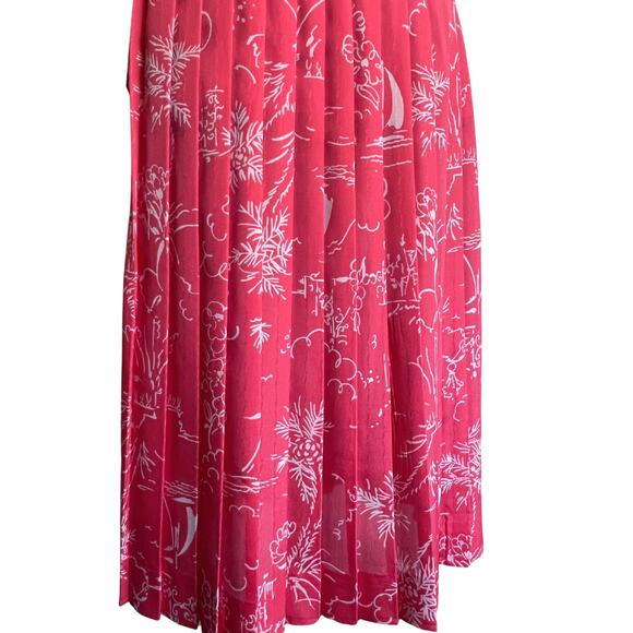 Vintage 2 Piece Pink Coral Collared Blouse & Matching Pleated Skirt Est Size - S - Picture 7 of 10